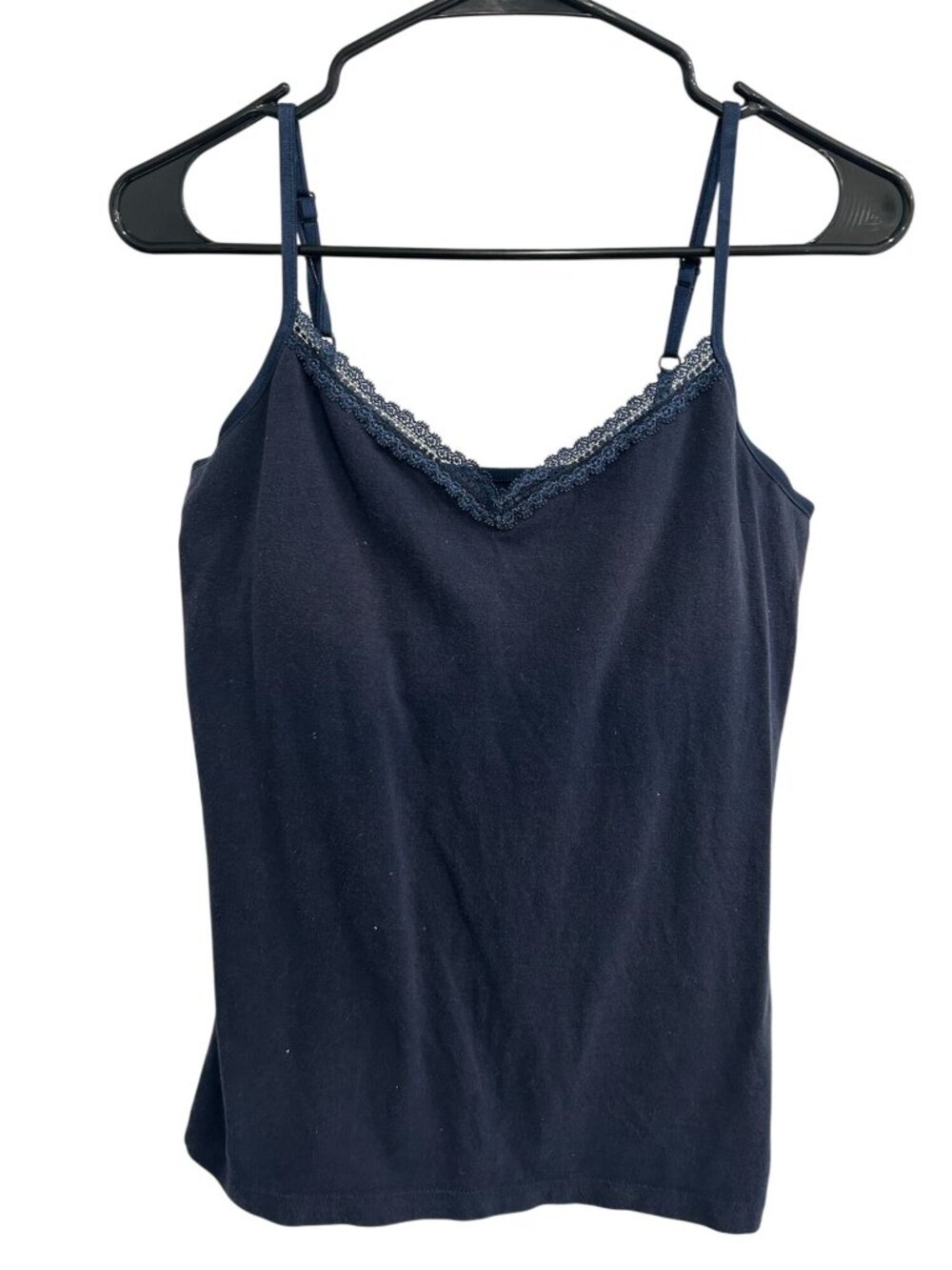George Medium Navy Lace Trim Cami Tank Top Adjustable Straps Boho Cottagecore